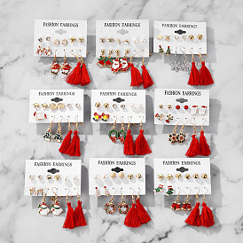 Cute Cartoon Christmas Earrings Set - Fashion Pearl Tassel Ear Accessories.