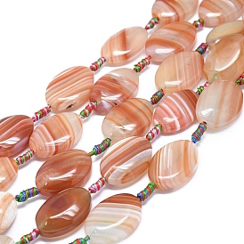 Agate à bandes naturelles / brins de perles d'agate à rayures, teints et chauffée, ovale