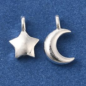 925 Sterling Silver Moon/Star Charms, Silver