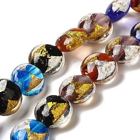 Handmade Gold Sand and Silver Sand Lampwork Beads, Flat Round