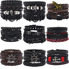 Браслеты из деревянных бусин и шнуров из искусственной кожи для мужчин