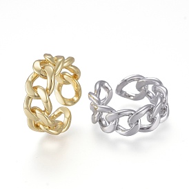 Brass Cuff Rings, Open Rings, Long-Lasting Plated, Curb Chain Shape