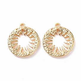 304 Stainless Steel Pendants, Flat Round with Hollow Flower