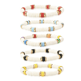 Disc Beads Stretch Bracelet for Teen Girl Women, Handmade Polymer Clay & Natural White Shell & Non-magnetic Synthetic Hematite Beads Bracelet