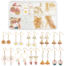 SUNNYCLUE DIY Food Theme Dangle Earring Making Kit, Including French Fries & Cake & Ice-cream & Pizza & Eggs Alloy Enamel Pendants & Link Connectors, Brass Earring Hooks, Glass Pearl Beads