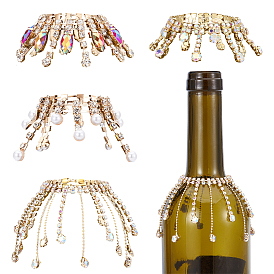4шт. латунные подвески для бокалов вина со стразами, Сплав с цепи