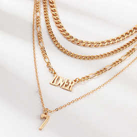 Personalized Fashion Letter Lover Necklace with Multi-layered Metal Chains