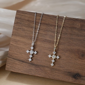 925 Sterling Silver Micro Pave 5A Clear Cubic Zirconia Pendants, Religion Cross Charms, without Necklace