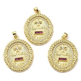 Brass with Cubic Zirconia Pendants, Long-Lasting Plated, Lead Free & Cadmium Free, Oval