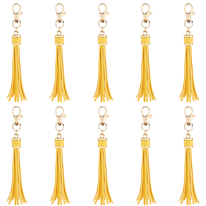 10шт. искусственная кожа с застежками из светло-золотистого сплава, кисточками и большими подвесками.