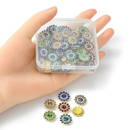 60Pcs 6 Colors Rhinestone Buttons, with Golden Tone Iron Findings, Flower