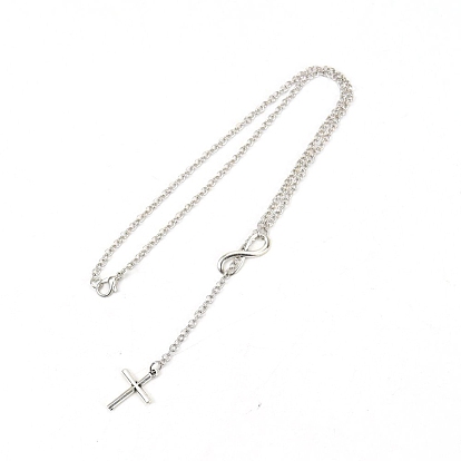 Alloy Lariat Necklace, with Cross & Infinity Pendant