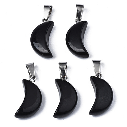 Spray Painted Glass Pendants, with Platinum Plated Brass Bails, Imitation Jade, Moon Charms