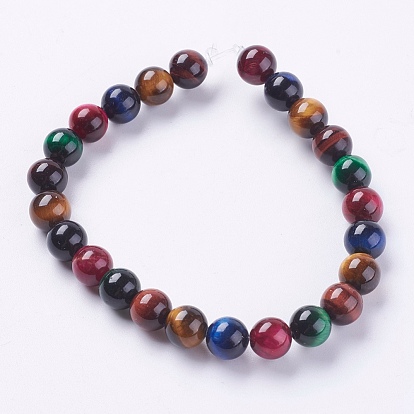 Natural Tiger Eye Beads Strands, Round, Colorful