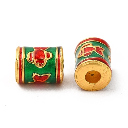 Alloy Enamel Beads, Rack Plating, Column with Fish/Flower/Heart Pattern, Matte Gold Color