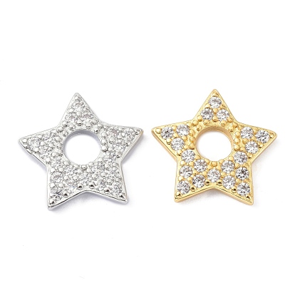 Brass Micro Pave Cubic Zirconia Pendants, Long-Lasting Plated, Lead Free & Cadmium Free, Star
