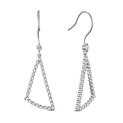 925 Sterling Silver Dangle Earrings, with Grade AAA Cubic Zirconia, Triangle