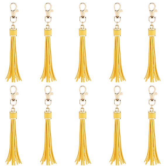 10шт. искусственная кожа с застежками из светло-золотистого сплава, кисточками и большими подвесками.