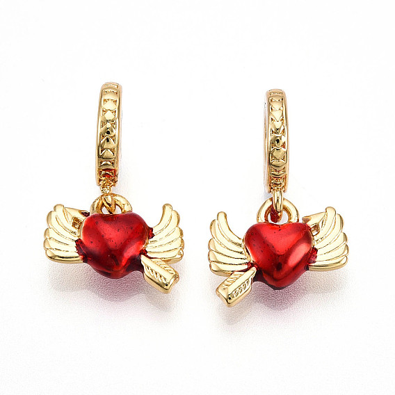 Латунные эмалированные европейские подвески с подвесками, без кадмия и без свинца, сердце с крыла прелести, реальный 18 k позолоченный