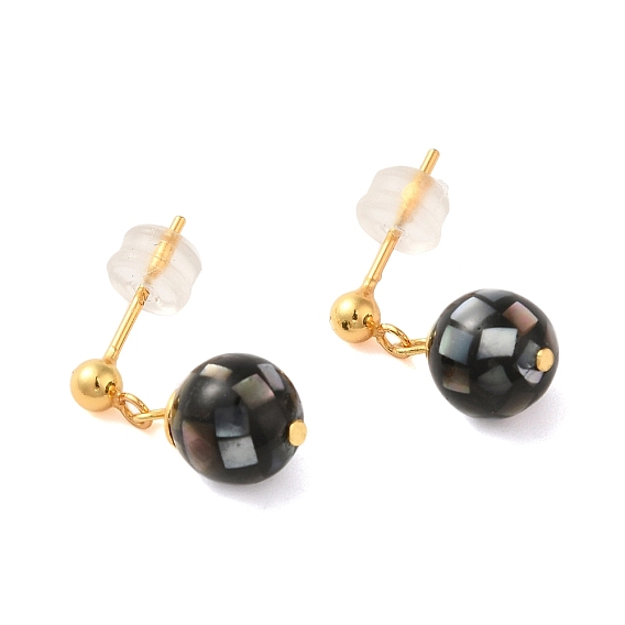 Sterling Silver Studs Earrings, with Natural Shell,  Jewely for Women, Round