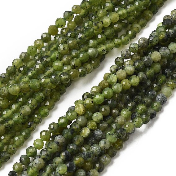 Природного зеленого нефрита нитей бисера, граненые, круглые