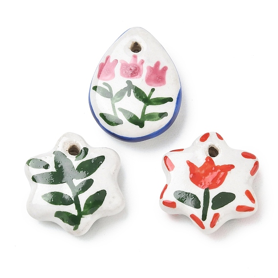 Colgantes hechos a mano de la porcelana, pintado a mano, famille porcelana rosa, dijes de flores/hojas