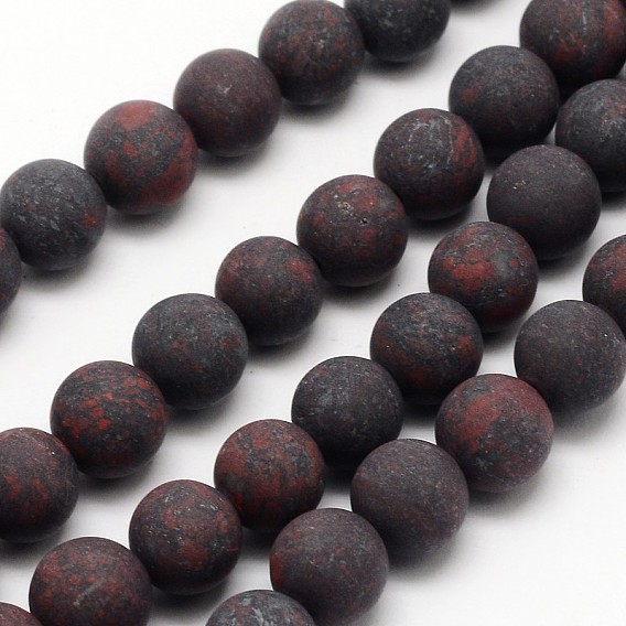 Natural Brecciated Jasper Beads Strands, Frosted, Round