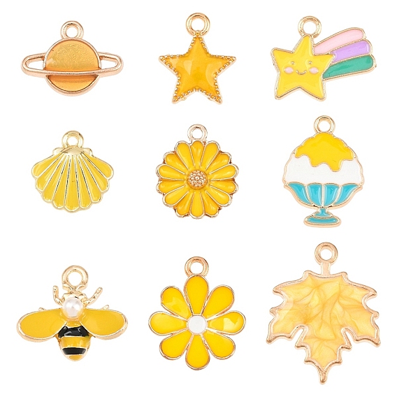 18Pcs 9 Styles Alloy Enamel Pendants, Mixed Shapes