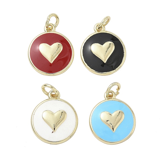 Латунь эмаль подвески, стойки покрытие, долговечный, без свинца и без кадмия, реальный 18 k позолоченный, плоский круглый с подвеской в виде сердца, с целью перехода в кольце