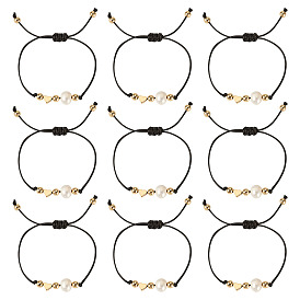 Ensemble de 4 bracelets en laiton avec cordon en polyester ciré coréen écologique et perles d'eau douce