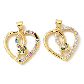 Латунные микро проложить кубического циркония подвески, без кадмия, без никеля и без свинца, сердце со змеей
