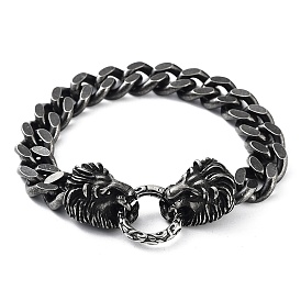 304 Stainless Steel Cuban Link Chains Bracelets, Lion Head Design for Men