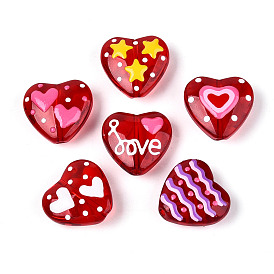 Прозрачные стеклянные бусины, сердце, с эмалью