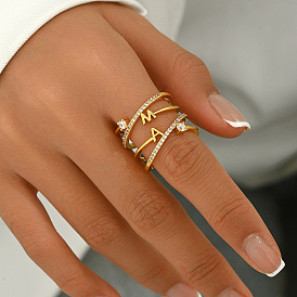Классические латунные кольца с микропаве из прозрачных кубических цирконий, кольца крест-накрест для женщин, буквы, золотые