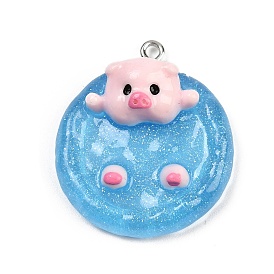 Непрозрачные подвески смолы, свинья в плавательном круге, с платиново-железными петлями