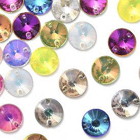 Glass Connector Charms, Sew on Rhinestone, Flat Round