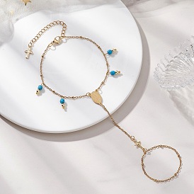 304 Браслеты из нержавеющей стали с синтетическими и натуральными драгоценными камнями для женщин, овал с девой марии и крестом