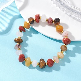 Браслеты из натуральных смешанных драгоценных камней с бусинами для женщин, самородки, с латунной бисера, золотые