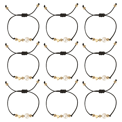 Ensemble de 4 bracelets en laiton avec cordon en polyester ciré coréen écologique et perles d'eau douce