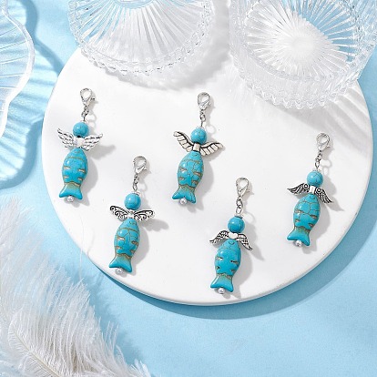 Рыба-ангел, абс-пластик, искусственный жемчуг и синтетическая бирюза, подвеска, украшения, с цинковым сплавом застежками омаров коготь