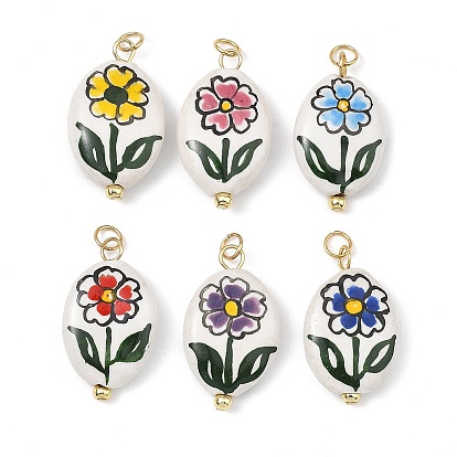 Подвески ручной работы из фарфора и нержавеющей стали, овал с подвесками в виде цветов, с целью перехода в кольце, золотые