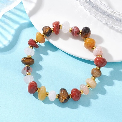 Браслеты из натуральных смешанных драгоценных камней с бусинами для женщин, самородки, с латунной бисера, золотые