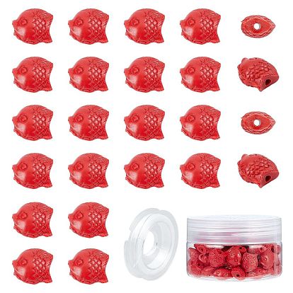 80Pcs DIY Fish Cinnabar Bead Stretch Bracelets Making, with 1Roll Strong Stretchy Beading Elastic Thread