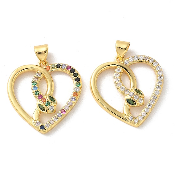 Латунные микро проложить кубического циркония подвески, без кадмия, без никеля и без свинца, сердце со змеей