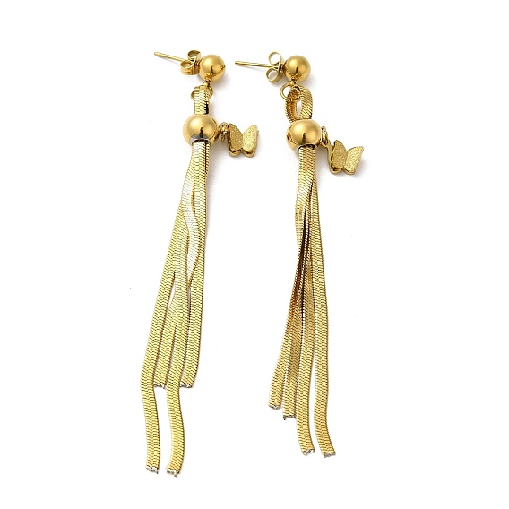 Stainless Steel Butterfly Dangle Stud Earrings, Long Chains Tassel Earrings