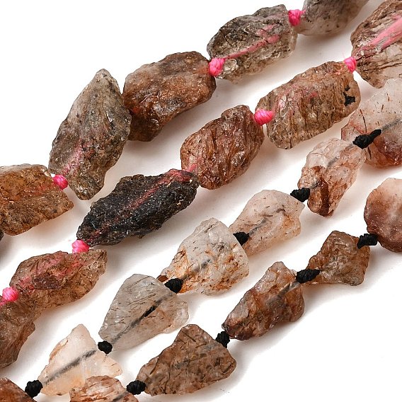 Stränge aus rohen, ungeschliffenen, natürlichen, schwarzgoldenen Rutilquarzperlen, Nuggets