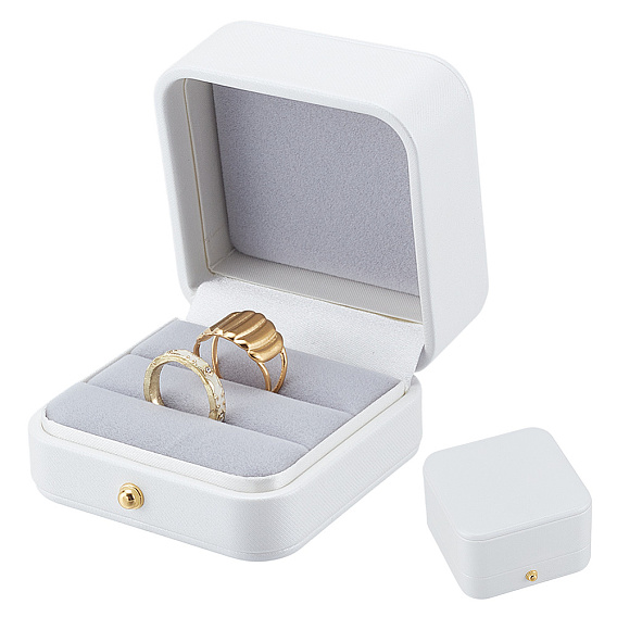 Коробки для хранения парных колец из искусственной кожи с бархатной внутренней частью, квадратный