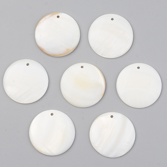 Natural Freshwater Shell Pendants, Flat Round