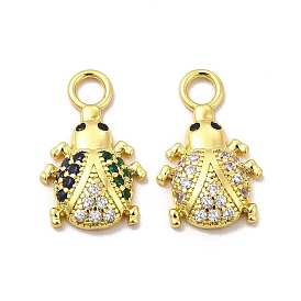 Rack Plating Brass Micro Pave Cubic Zirconia Pendants, Cadmium Free & Lead Free, Long-Lasting Plated, Ladybug Charm, Real 18K Gold Plated