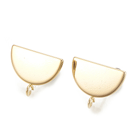 Brass Stud Earrings Findings, with Loop, Half Round, Nickel Free